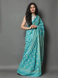 JALTHER Ethnic Motifs Pure Cotton Block Print Saree