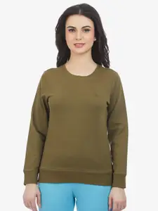 MAYSIXTY Women Olive Green Sweatshirt