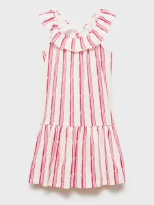 Mango Kids Girls Striped Pure Cotton Drop-Waist Dress