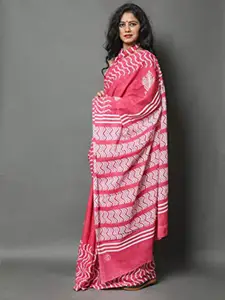 KIAARON Floral Pure Cotton Block Print Saree
