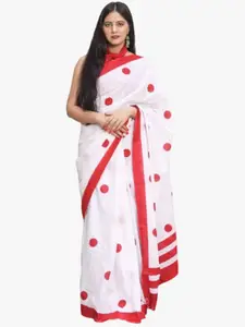 JALTHER Polka Dot Pure Cotton Block Print Saree