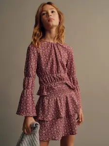 Mango Kids Girls Micro Print Ruffled Skirt