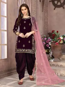 ODETTE Embroidered Velvet Semi-Stitched Dress Material