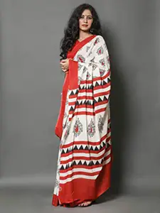 KIAARON Ethnic Motifs Pure Cotton Block Print Saree