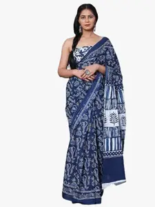 KIAARON Ethnic Motifs Pure Cotton Block Print Saree