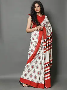 JALTHER Ethnic Motifs Pure Cotton Block Print Saree