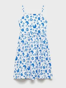 Mango Kids Floral Print Empire Dress with Frill Detail