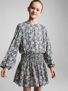 Mango Kids Girls Floral Print Puff Sleeve A-Line Dress