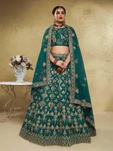 FABPIXEL Green Embroidered Sequinned Semi-Stitched Lehenga & Unstitched Blouse With Dupatta