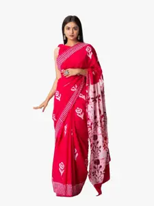 KIAARON Floral Block Print Pure Cotton Saree