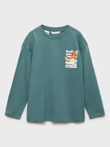 Mango Kids Boys Typography Print Drop-Shoulder Sleeves Pure Cotton T-shirt