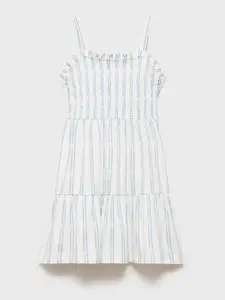 Mango Kids Girls Striped Pure Cotton Fit & Flare Dress with Smoked Detail