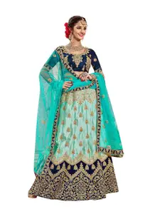 MANVAA Blue Embroidered Thread Work Semi-Stitched Lehenga & Unstitched Blouse With Dupatta