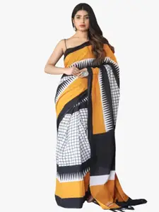 JALTHER Checked Pure Cotton Block Print Saree