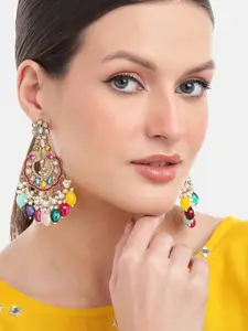 MANSIYAORANGE Gold-Plated Contemporary Beads & Stones Studded Drop Earrings
