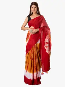 KIAARON Maroon & Yellow Ombre Pure Cotton Block Print Saree