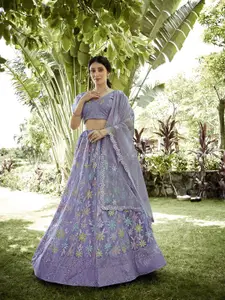 KALINI Embroidered Thread Work Semi-Stitched Lehenga & Unstitched Blouse With Dupatta