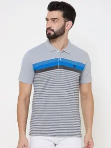 Duke Men Striped Polo Collar Cotton T-shirt
