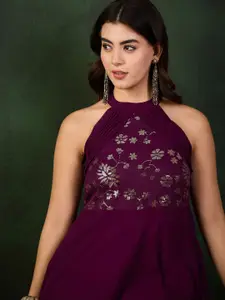 Sangria Embellished Fit & Flare Maxi Ethnic Dress