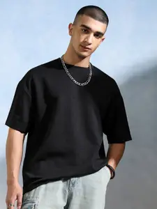 HIGHLANDER Men Round Neck Knitted Textured Dropshoulder Oversized Fit Tshirt