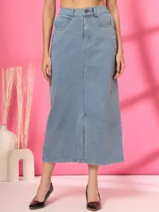plusS Women Denim A-Line Midi Skirt