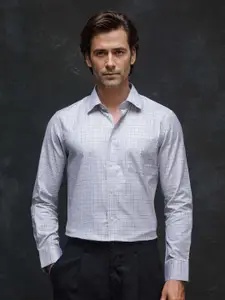 RARE RABBIT Men Comfort Spread Collar Micro Checked Cotton Formal Shirt