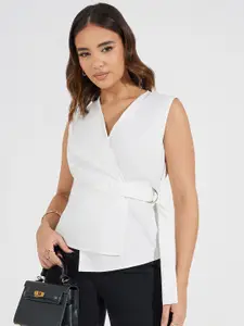 Styli Women Semiformal V-Neck Sleeveless Wrap Top With Buckle Detail