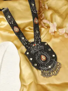 VIVAZS German Silver Brass-Plated Oxidised Necklace