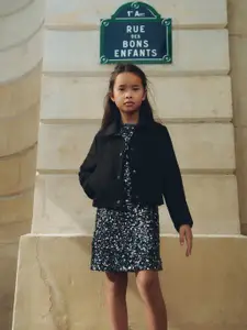 Mango Kids Girls Sequined Puff Sleeves A-Line Party Dress