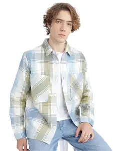 RARE RABBIT Men Checked Open Front Jacket with Patchwork