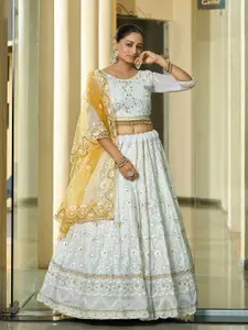 KALINI Embroidered Thread Work Semi-Stitched Lehenga & Unstitched Blouse With Dupatta