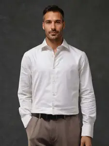 RARE RABBIT Men Comfort Spread Collar Textured Solid Cotton Formal Shirt