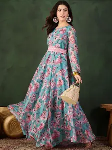 Sangria Printed Fit & Flare Maxi Ethnic Dress