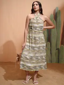 Tokyo Talkies Print Halter Neck A-Line Midi Dress
