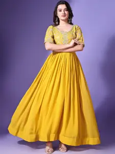 Fashion Basket Women Floral Embroidered Maxi Fit and Flare Ethnic Dress