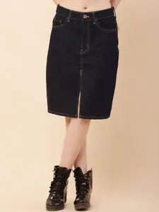 NoBarr Women Denim Front Slit Midi Skirt