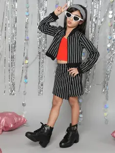 taffykids Girls Shoulder Straps Crop Top With Skirt & Jacket