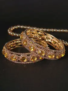 LAVAZZA Set Of 2 Gold-Plated AD & CZ Studded Bangles
