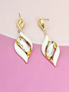 KRENOZ Gold-Plated Stainless Steel Rhinestone Studded Twisted Cage Shaped Drop Earrings