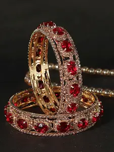 LAVAZZA Set Of 2 Gold-Plated AD & CZ Studded Bangles