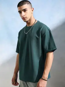 HIGHLANDER Men Round Neck Knitted Textured Dropshoulder Oversized Fit Tshirt