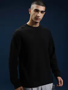 HIGHLANDER Men Round Neck Knitted Textured Relaxed Dropshoulder Sweatshirt