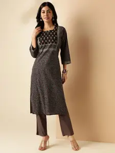 Vbuyz Keyhole Neck Geometric Printed Straight Cotton Kurta