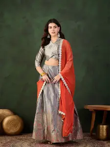 Sangria Embroidered & Woven Design Jacquard Lehenga With Choli & Dupatta