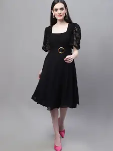 MARC LOUIS Ruffled Crepe Fit & Flare Dress