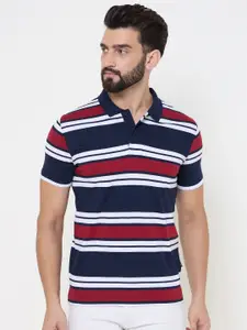 Duke Men Striped Polo Collar Cotton T-shirt