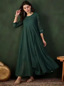 Sangria Embroidered Cotton Fit & Flare Maxi Ethnic Dress