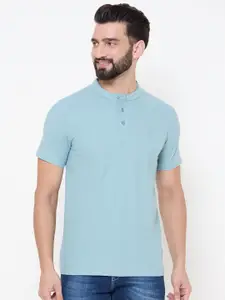 Duke Men Solid Henley Neck Cotton T-shirt