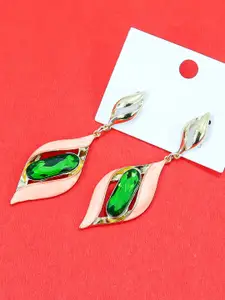 KRENOZ Gold Plated Rhinestone Studded Contemporary Drop Earrings