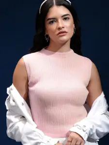 Tokyo Talkies Women Mock Collar Sleeveless Sweater Vest